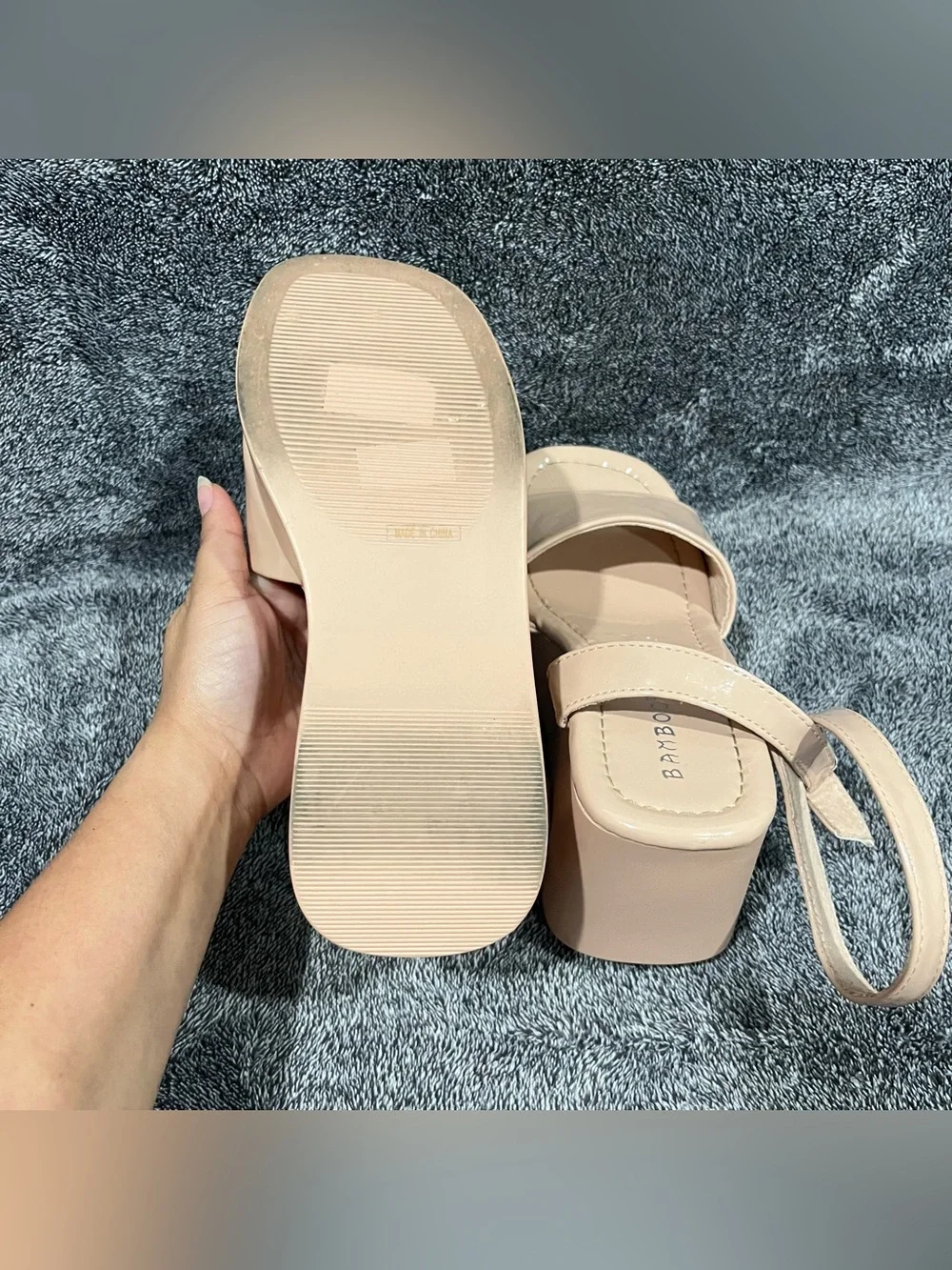 BAMBOO Nala-04 Women's Single Band Wedge Platform Sandal nude/beige size 7-7.5